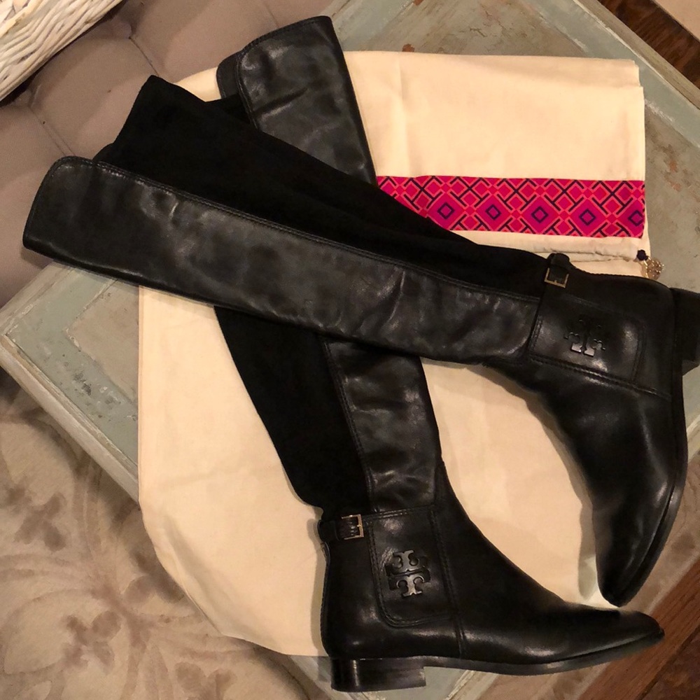 TORY BURCH knee high black boots